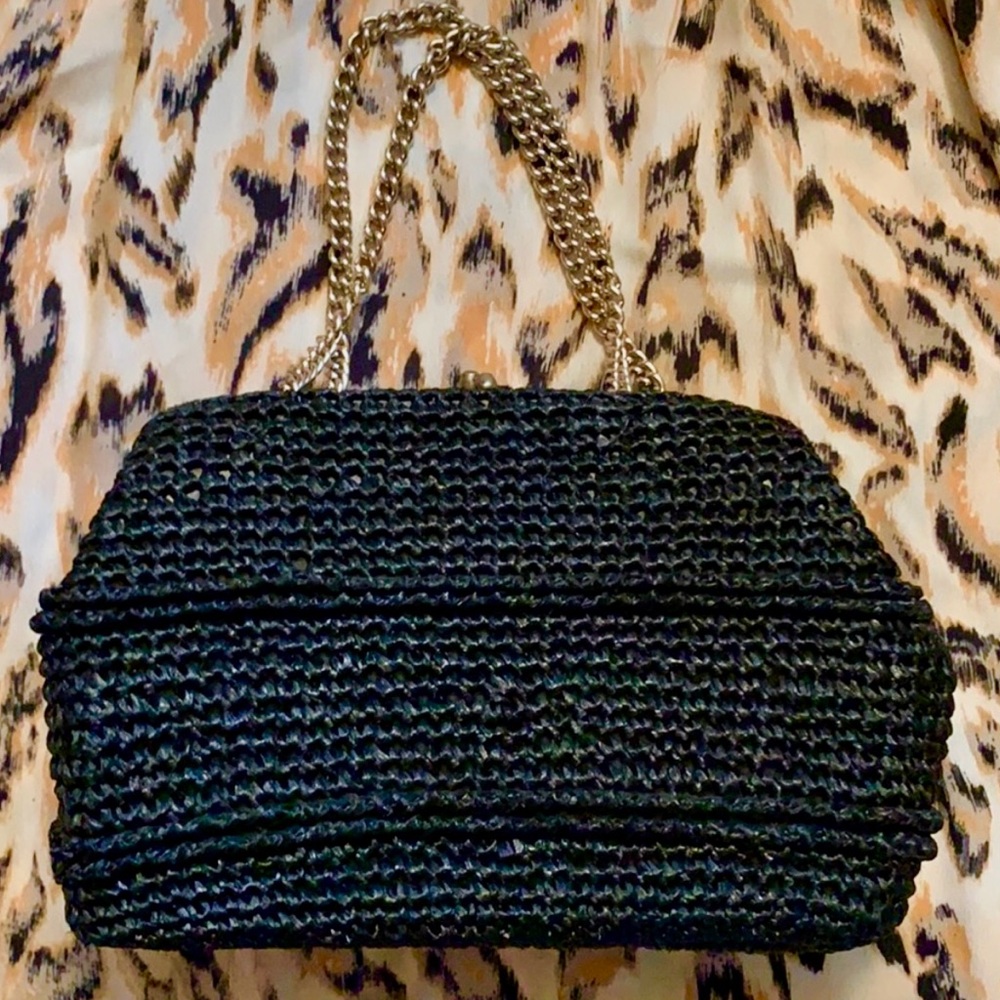 Vintage Corliss black straw chain handle bag